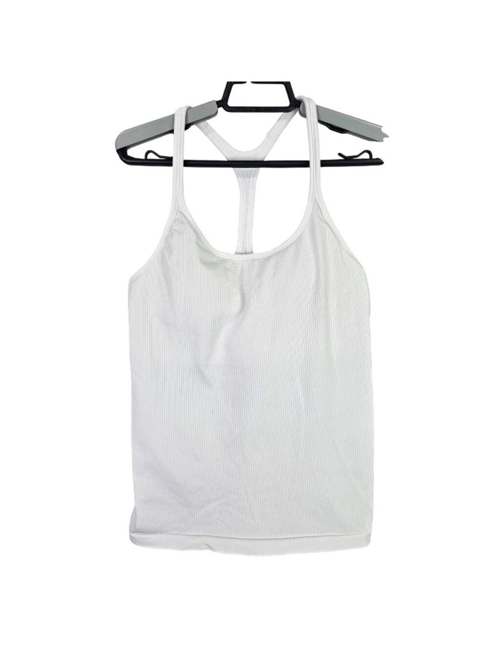 Womens Athleta White Ribbed Racerback Tank Top Polyester Blend Stretch Size M